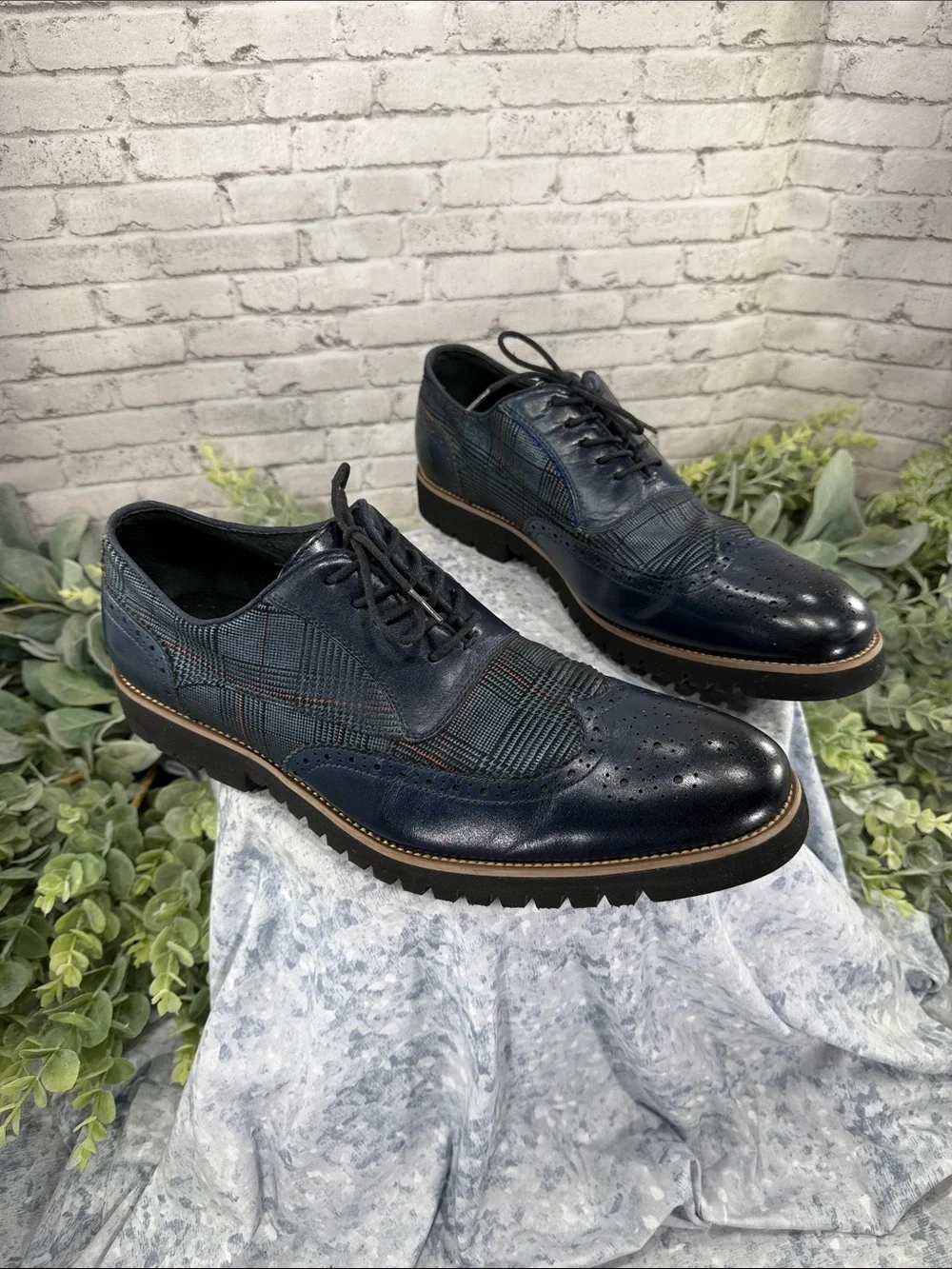 STACY ADAMS “Baxley” Ink Blue Leather & Suede Casual Wingtip Oxfords Mens 12M